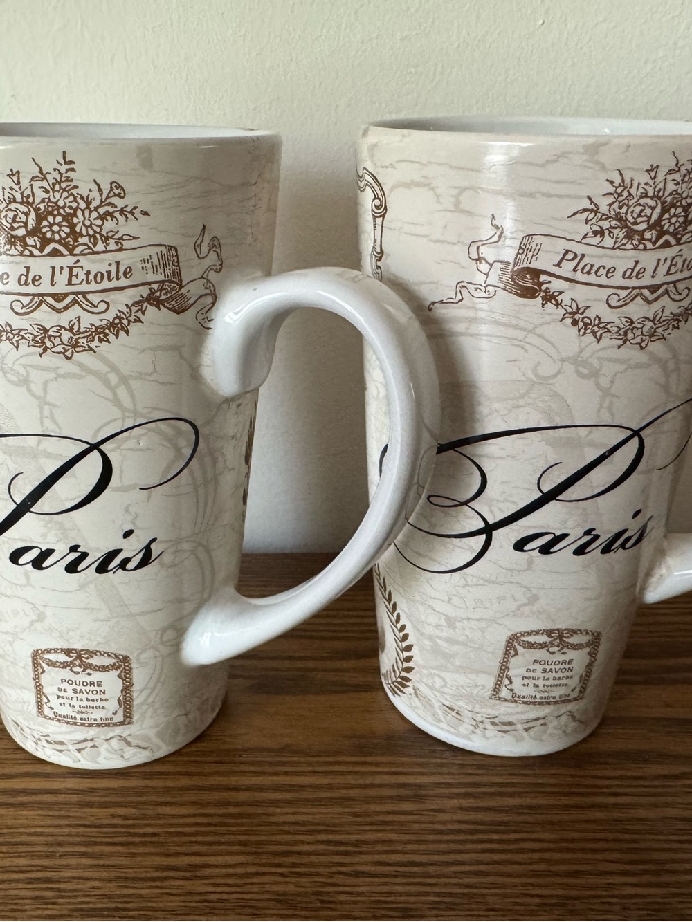 222 Fifth City Scenes Paris Latte Mugs Set of 2 Eiffel Tower EUC